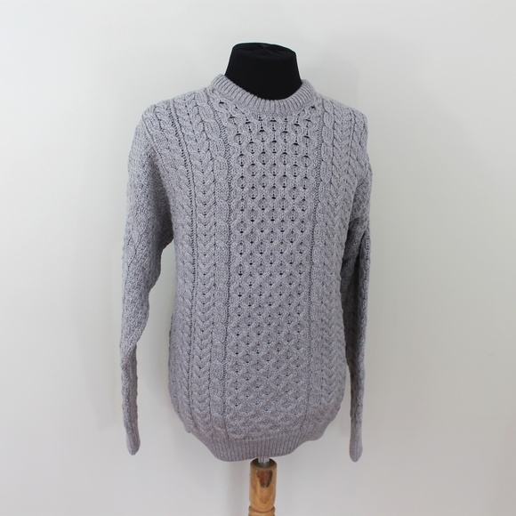 NEW Mens Aran Irish Fisherman Sweater Crew Wool - Picture 4 of 9
